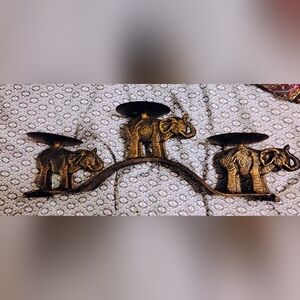 Brass Elephant Scroll Lucky Elephants Pillar Candle Holder